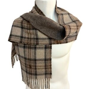 Polo Ralph Lauren Made in Italy Wool Blend Scarf 🇮🇹– Brown Plaid & Herringbone